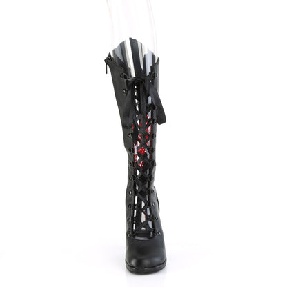 **3 3/4" Heel, 1/2" PF Lace-Up Knee High Boot, Inside Zip (Demonia GLAM243/BVL-RSA)