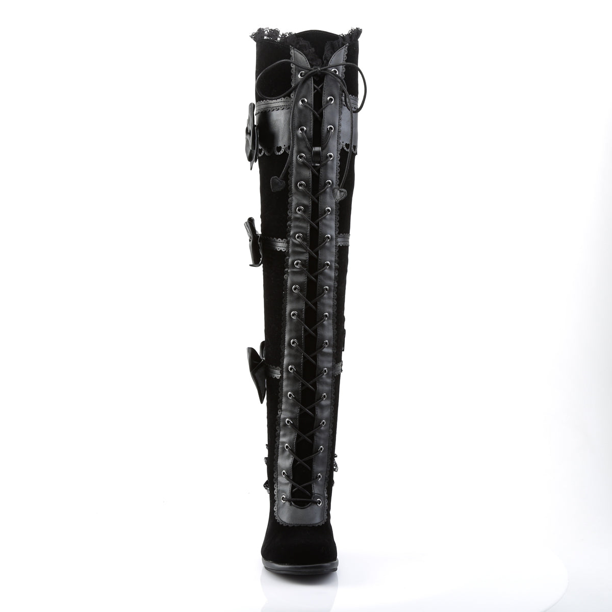 *3 3/4" Heel, 1/2" PF Goth Lolita Over-the-Knee Boot w/ Bows (Demonia GLAM300/BVL-VEL)