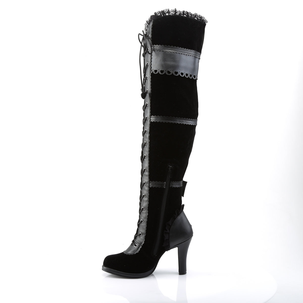 *3 3/4" Heel, 1/2" PF Goth Lolita Over-the-Knee Boot w/ Bows (Demonia GLAM300/BVL-VEL)