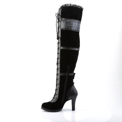 *3 3/4" Heel, 1/2" PF Goth Lolita Over-the-Knee Boot w/ Bows (Demonia GLAM300/BVL-VEL)