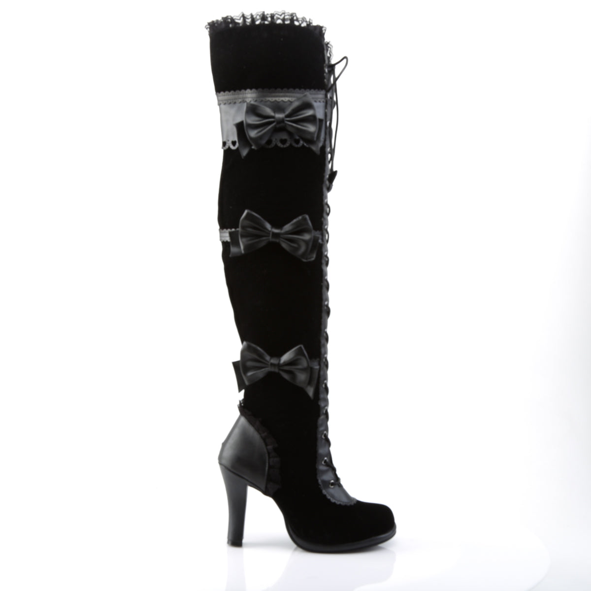 *3 3/4" Heel, 1/2" PF Goth Lolita Over-the-Knee Boot w/ Bows (Demonia GLAM300/BVL-VEL)
