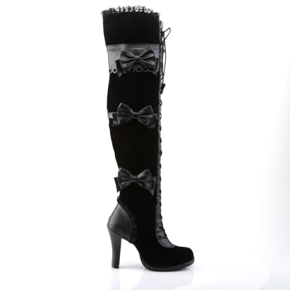 *3 3/4" Heel, 1/2" PF Goth Lolita Over-the-Knee Boot w/ Bows (Demonia GLAM300/BVL-VEL)