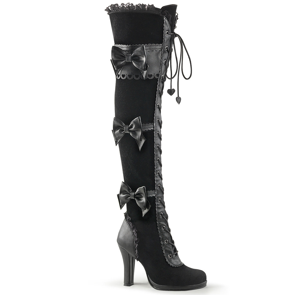 *3 3/4" Heel, 1/2" PF Goth Lolita Over-the-Knee Boot w/ Bows (Demonia GLAM300/BVL-VEL)