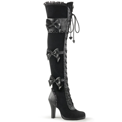 *3 3/4" Heel, 1/2" PF Goth Lolita Over-the-Knee Boot w/ Bows (Demonia GLAM300/BVL-VEL)