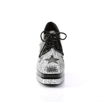3 1/2" Heel, 1 1/2" Stacked PF, Lace Up Black Glitter Oxford (Funtasma GLAM02/B/SG)