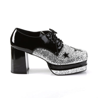3 1/2" Heel, 1 1/2" Stacked PF, Lace Up Black Glitter Oxford (Funtasma GLAM02/B/SG)