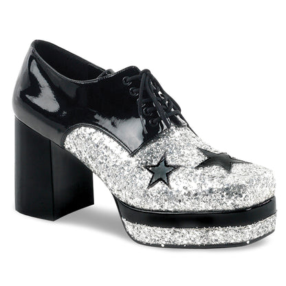 3 1/2" Heel, 1 1/2" Stacked PF, Lace Up Black Glitter Oxford (Funtasma GLAM02/B/SG)