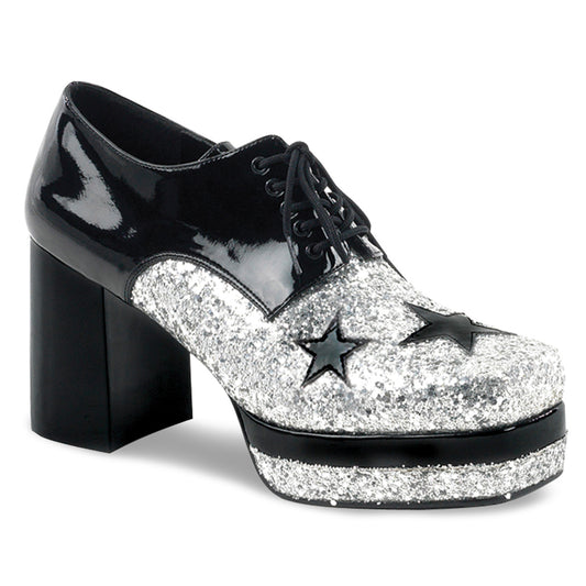 3 1/2" Heel, 1 1/2" Stacked PF, Lace Up Black Glitter Oxford (Funtasma GLAM02/B/SG)