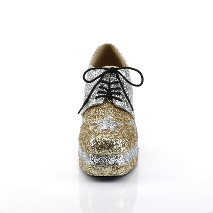 3 1/2" Heel, 1 1/2" Stacked PF, Lace Up Black Glitter Oxford (Funtasma GLAM02/B/SG)