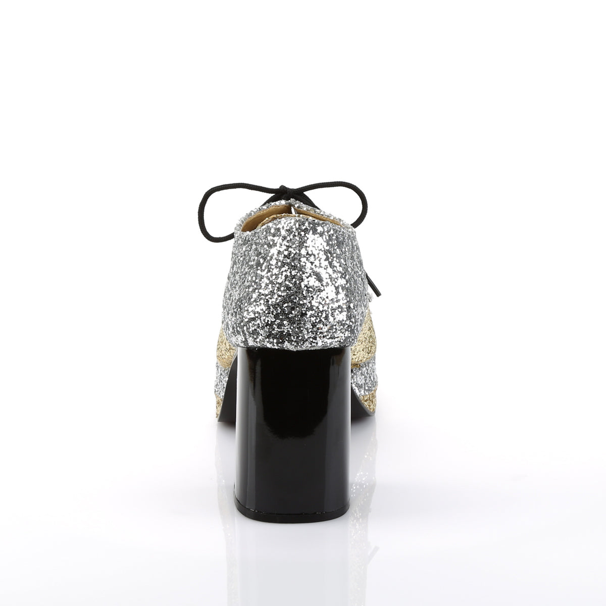 3 1/2" Heel, 1 1/2" Stacked PF, Lace Up Black Glitter Oxford (Funtasma GLAM02/B/SG)