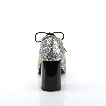 3 1/2" Heel, 1 1/2" Stacked PF, Lace Up Black Glitter Oxford (Funtasma GLAM02/B/SG)