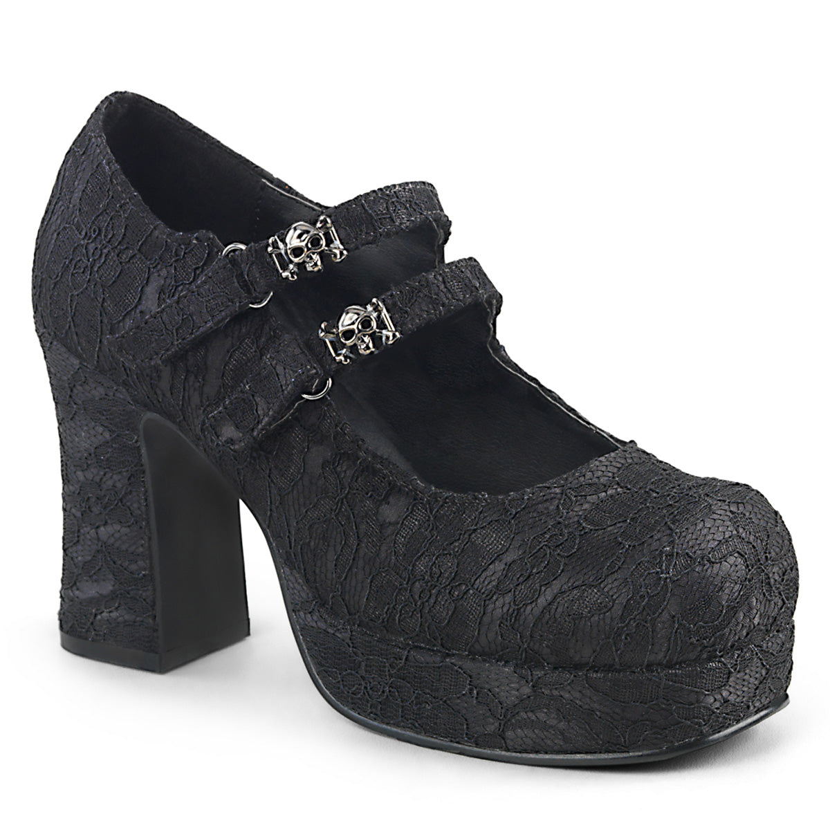 3 3/4" Heel, 1" PF Goth Punk Lolita Skull Studded MJ (Demonia GOT09/B/PU)