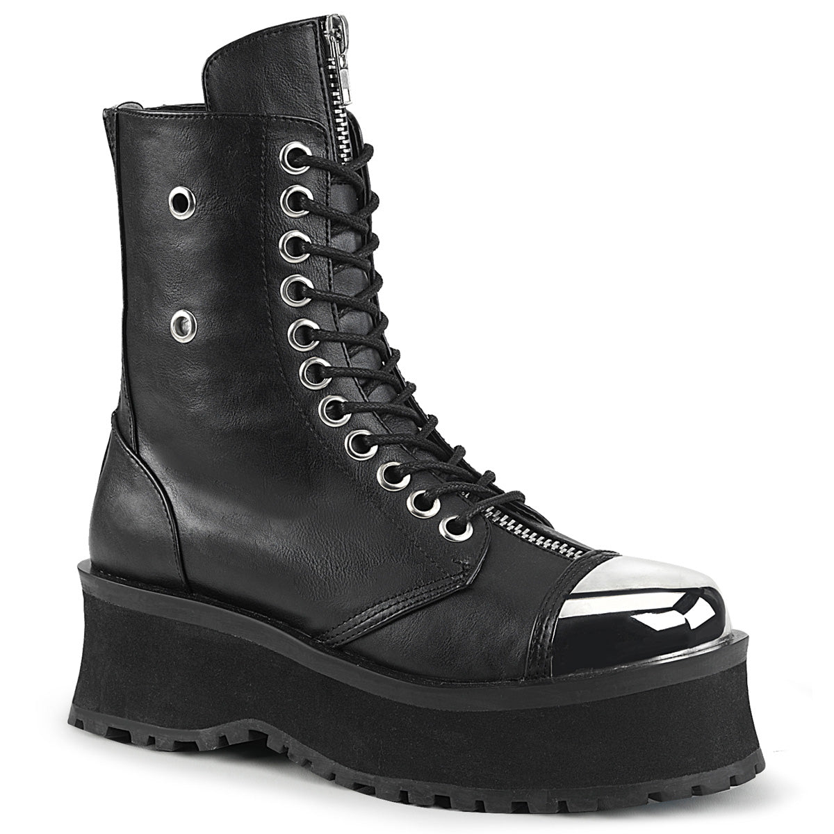 2 3/4" PF Lace-Up Ankle Boot, Back Metal Zipper (Demonia GRAD10/BVL)