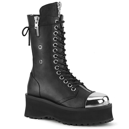 2 3/4" PF Lace-Up Mid Calf Boot, Back Metal Zipper (Demonia GRAD14/BVL)