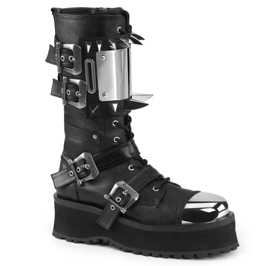 2 3/4" PF Lace-Up Mid-CalfBoot W/Metal ToeCap, SideZip (Demonia GRAD250/BVL)