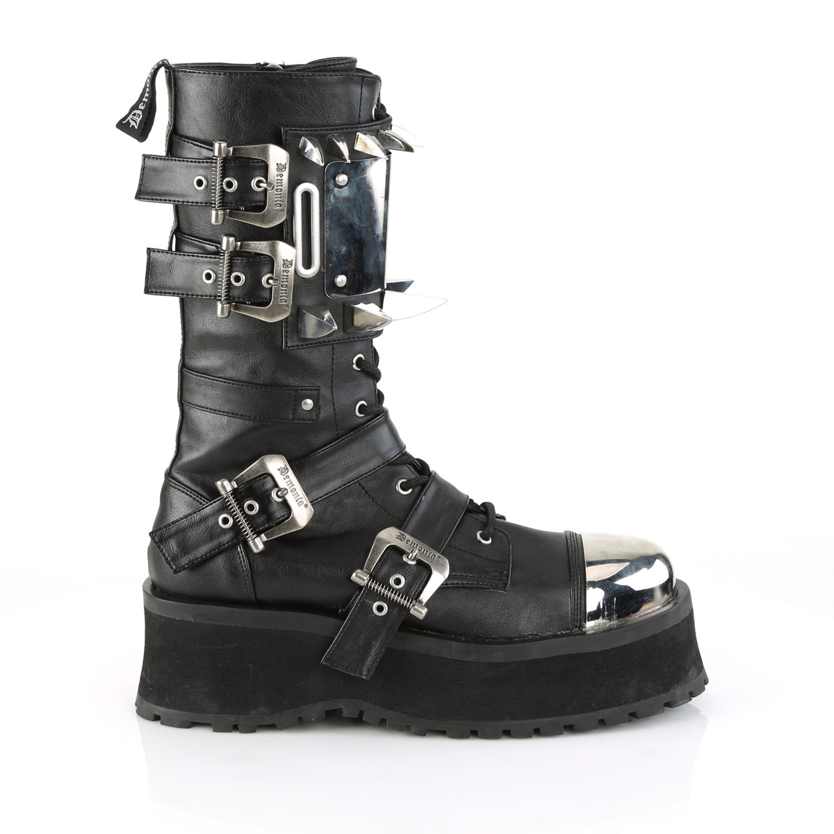 2 3/4" PF Lace-Up Mid-CalfBoot W/Metal ToeCap, SideZip (Demonia GRAD250/BVL)