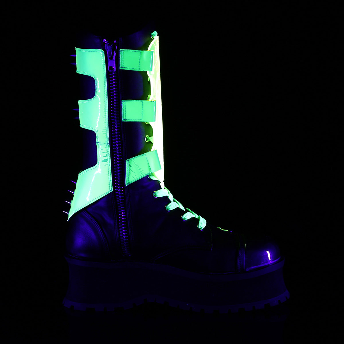 **2 3/4" Platform Lace-Up Mid Calf Boot, Inside Zip (Demonia GRAD255/BVL-NGN)