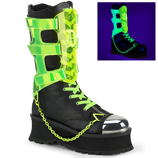**2 3/4" Platform Lace-Up Mid Calf Boot, Inside Zip (Demonia GRAD255/BVL-NGN)