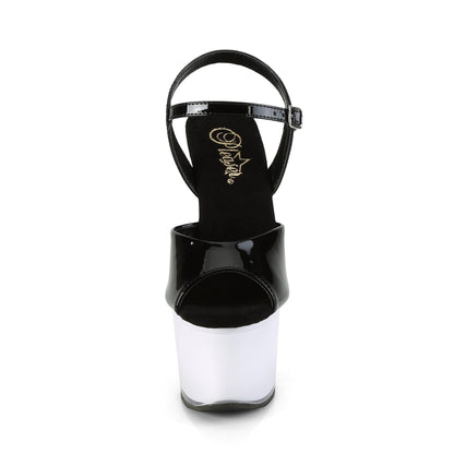 *7" Heel, 2 3/4" PF LED Illuminated Ankle Strap Sandal (Pleaser ILLUMTR709/B/WGLOW)