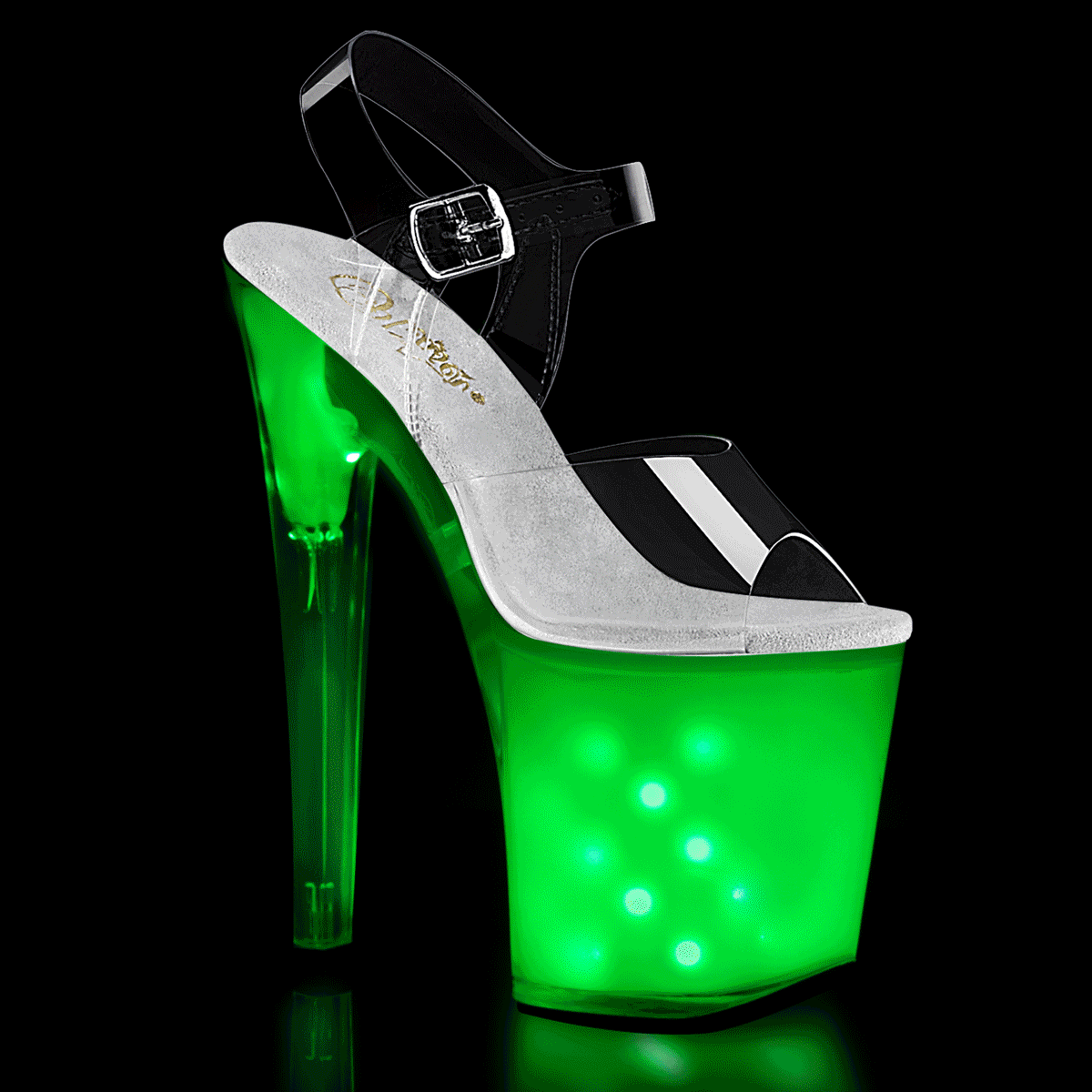 8" Heel, 4" PF LED Illuminated Ankle Strap Sandal (Pleaser ILLUMTR808/C/WGLOW)