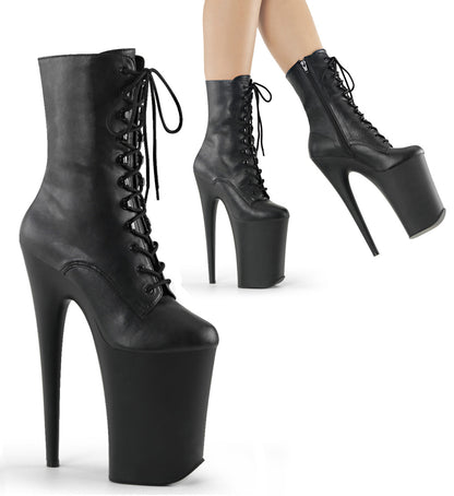 9" Heel, 5 1/4" PF Front Lace-Up Ankle Boot (Pleaser INF1020/B/M)