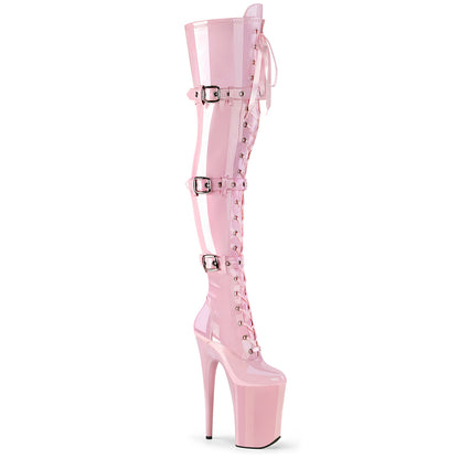 9" Heel, 5 1/4" PF Lace-Up Front Thigh High Boot, Side Zip (Pleaser INF3028/B/M)