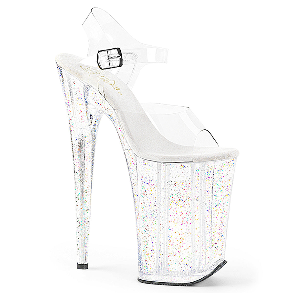 9" Heel, 5 1/4" PF Ankle Strap Sandal w/Mini Glitter (Pleaser INF908MG/C/M)