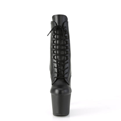 7" Brass Knuckle Heel, 3 1/4" PF Lace-Up Boot, Side Zip (Pleaser IRGP1020/B/B-SCH)