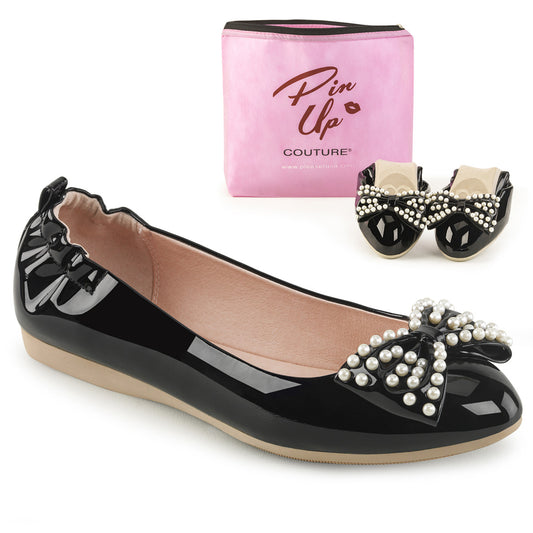 *Pointed Toe Foldable Flats W/ Pearl Embellished Bow (Pin Up Couture IVY09/B)