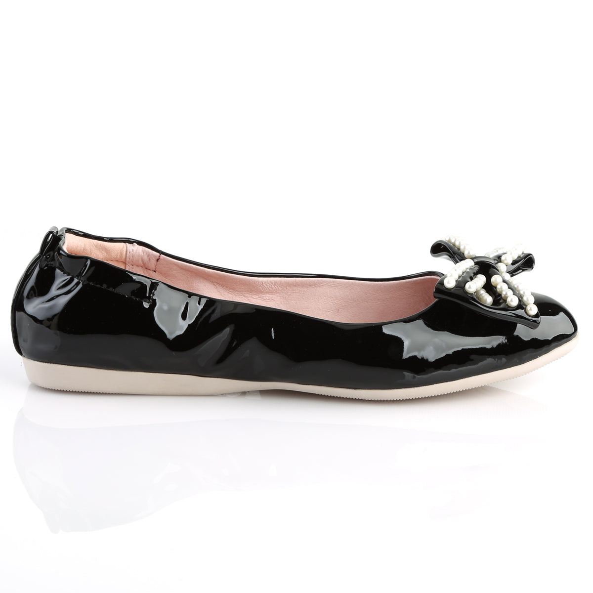 *Pointed Toe Foldable Flats W/ Pearl Embellished Bow (Pin Up Couture IVY09/B)