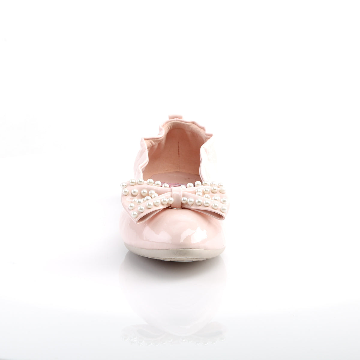 *Pointed Toe Foldable Flats W/ Pearl Embellished Bow (Pin Up Couture IVY09/B)