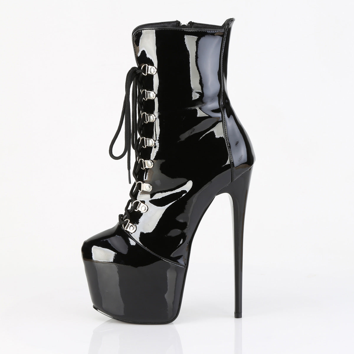 7" Heel, 3" Concealed PF Lace-Up Front Ankle Boot, Side Zip (Pleaser JUB1014/B)