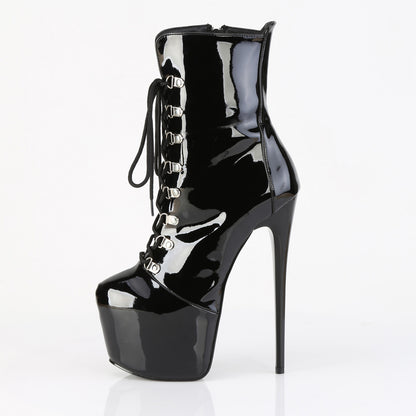7" Heel, 3" Concealed PF Lace-Up Front Ankle Boot, Side Zip (Pleaser JUB1014/B)