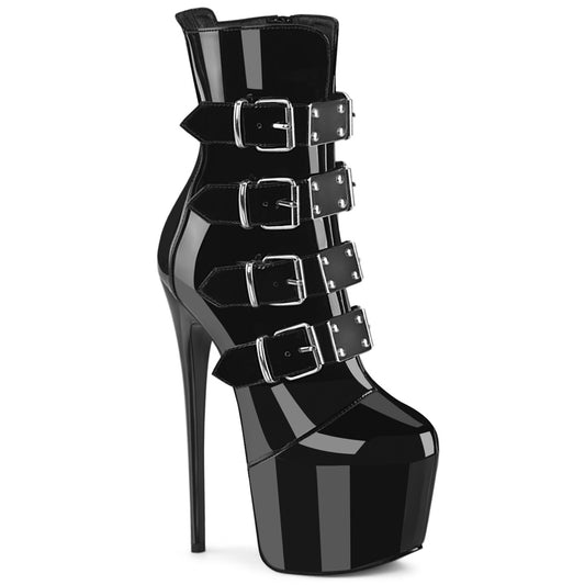 7" Heel,  3" Concealed PF Strappy Ankle Boot, Side Zip (Pleaser JUB1023/B)