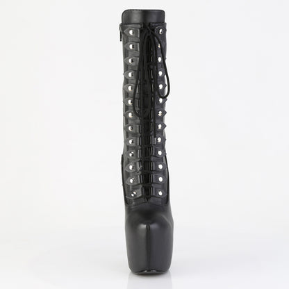 7" Heel, 3" Concealed PF Lace-Up Mid Calf Boot, Side Zip (Pleaser JUB1048/BPU)