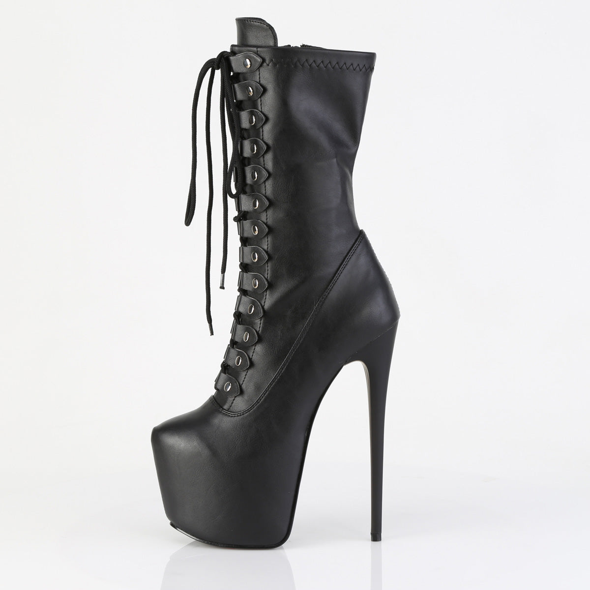 7" Heel, 3" Concealed PF Lace-Up Mid Calf Boot, Side Zip (Pleaser JUB1048/BPU)
