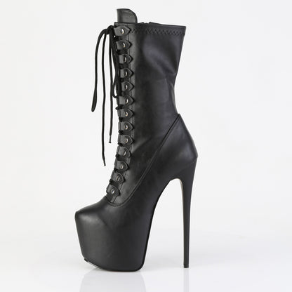 7" Heel, 3" Concealed PF Lace-Up Mid Calf Boot, Side Zip (Pleaser JUB1048/BPU)