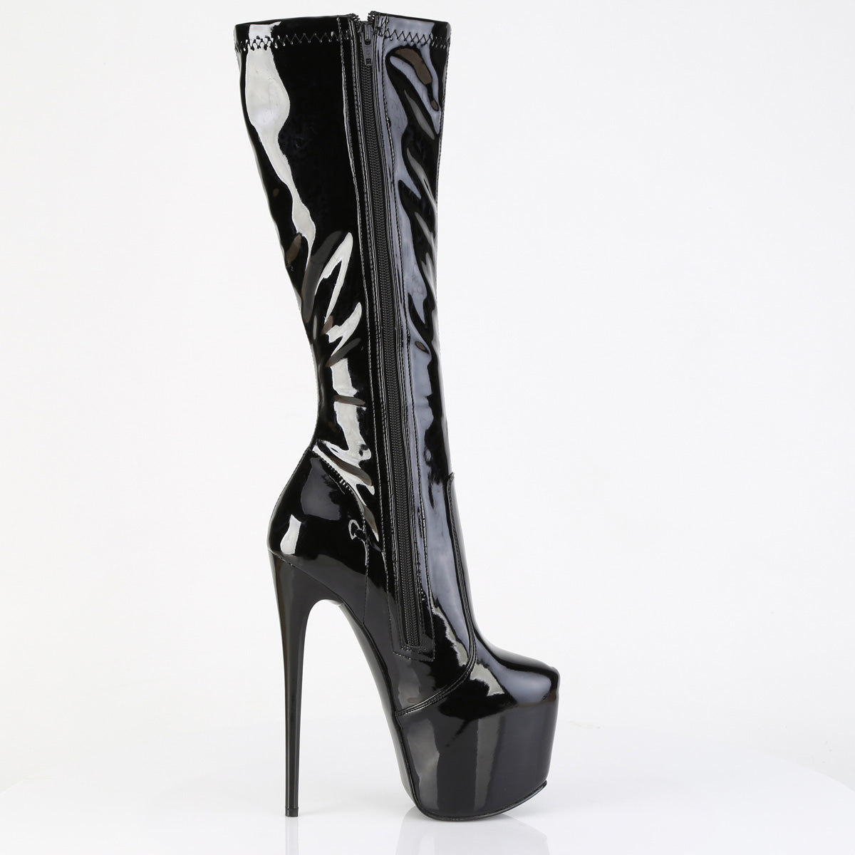 7" Heel, 3" Concealed PF Stretch Knee Boot, Side Zip (Pleaser JUB2000/B)
