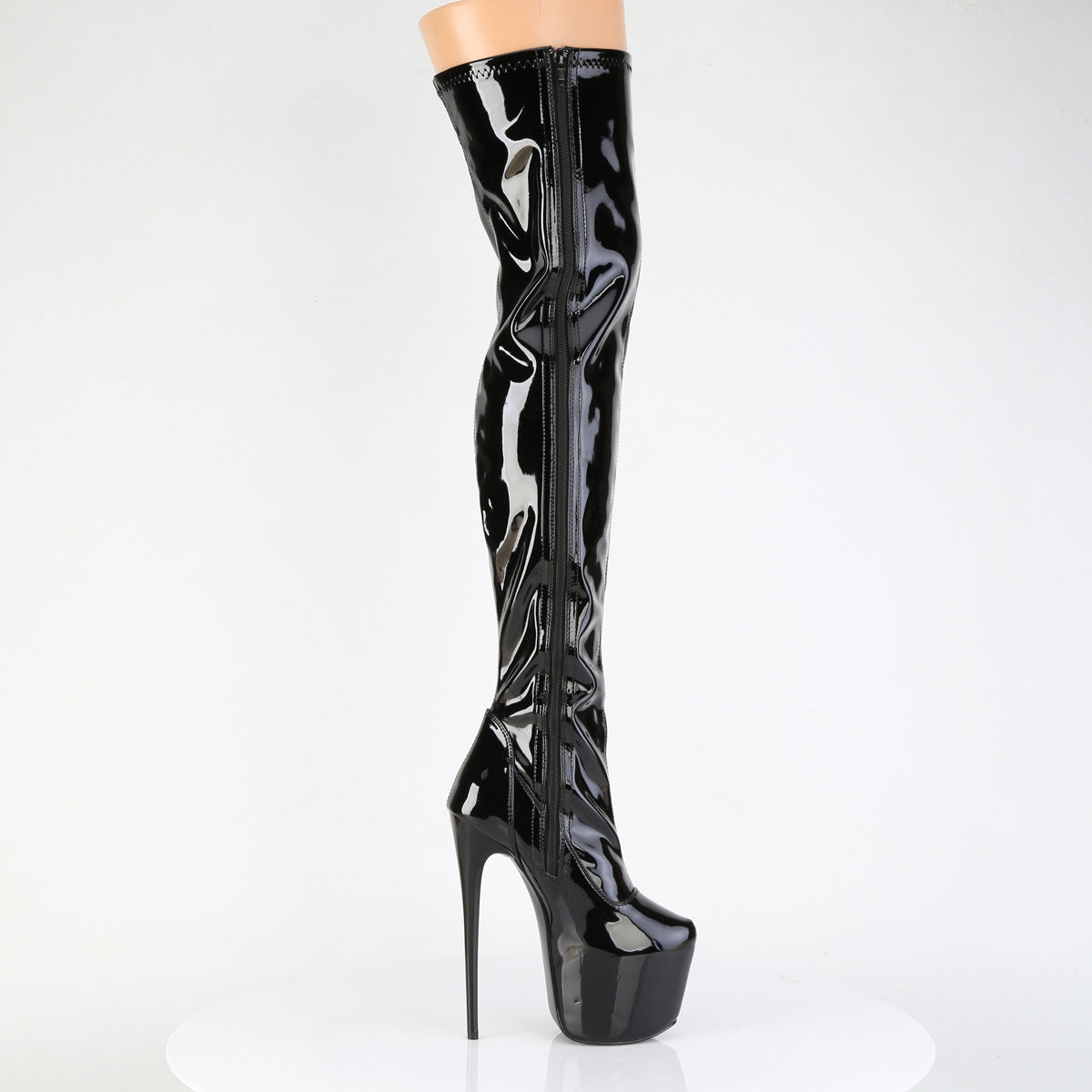 7" Heel, 3" Concealed PF Stretch Thigh Boot, Side Zip (Pleaser JUB3000/B)