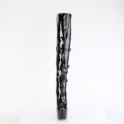7" Heel, 3" PF Triple Buckle Strap OTK Boot, Side (Pleaser JUB3018/B)