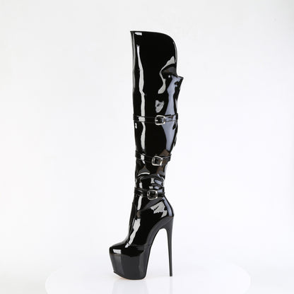 7" Heel, 3" PF Triple Buckle Strap OTK Boot, Side (Pleaser JUB3018/B)