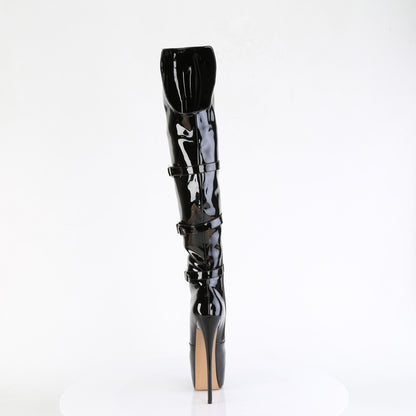 7" Heel, 3" PF Triple Buckle Strap OTK Boot, Side (Pleaser JUB3018/B)