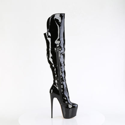 7" Heel, 3" PF Triple Buckle Strap OTK Boot, Side (Pleaser JUB3018/B)