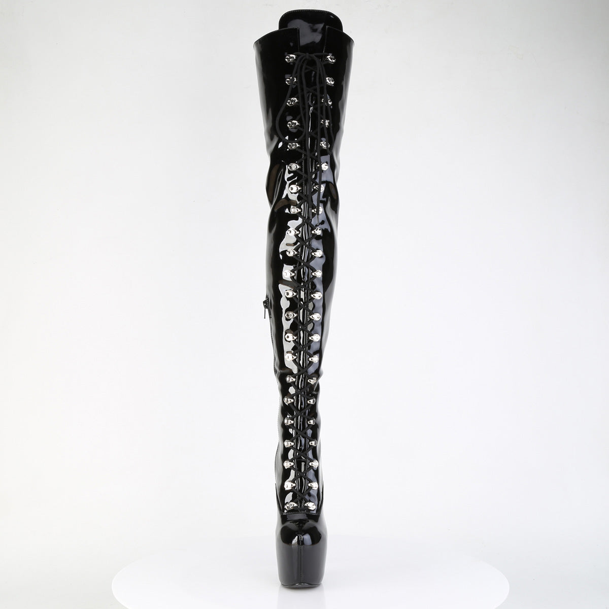 7" Heel, 3" Concealed PF Lace-Up Crotch Boot, Side Zip (Pleaser JUB4012/B)