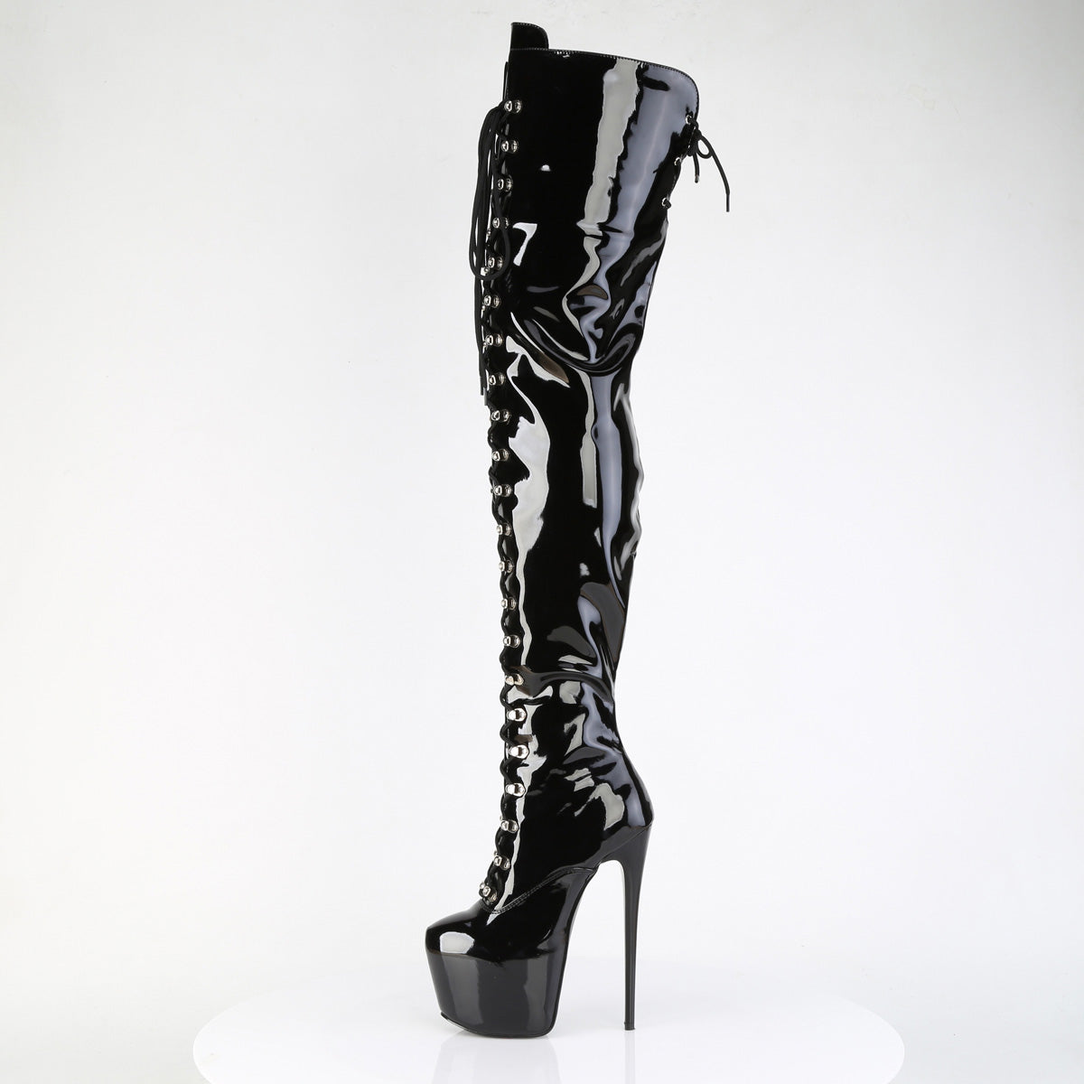 7" Heel, 3" Concealed PF Lace-Up Crotch Boot, Side Zip (Pleaser JUB4012/B)