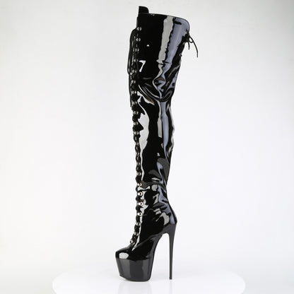 7" Heel, 3" Concealed PF Lace-Up Crotch Boot, Side Zip (Pleaser JUB4012/B)