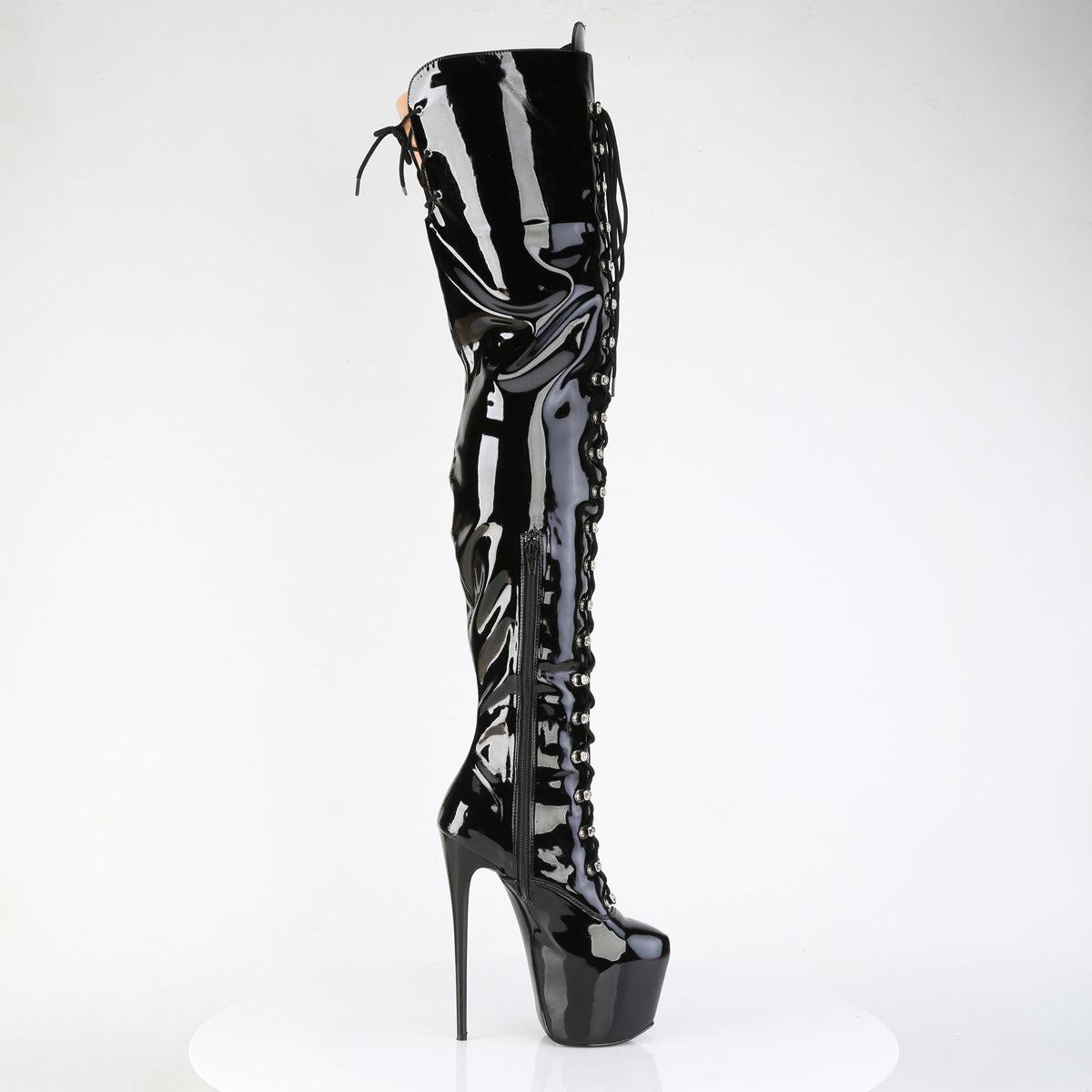 7" Heel, 3" Concealed PF Lace-Up Crotch Boot, Side Zip (Pleaser JUB4012/B)