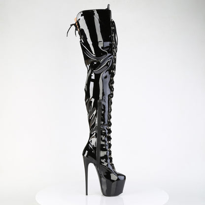 7" Heel, 3" Concealed PF Lace-Up Crotch Boot, Side Zip (Pleaser JUB4012/B)