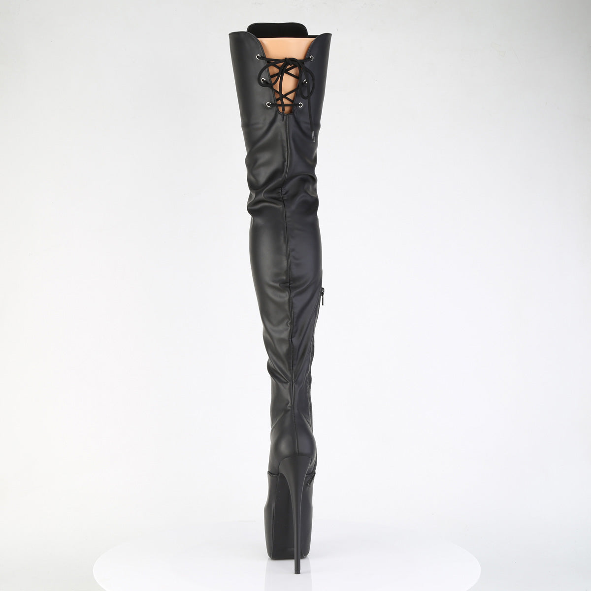 7" Heel, 3" Concealed PF Lace-Up Crotch Boot, Side Zip (Pleaser JUB4012/B)