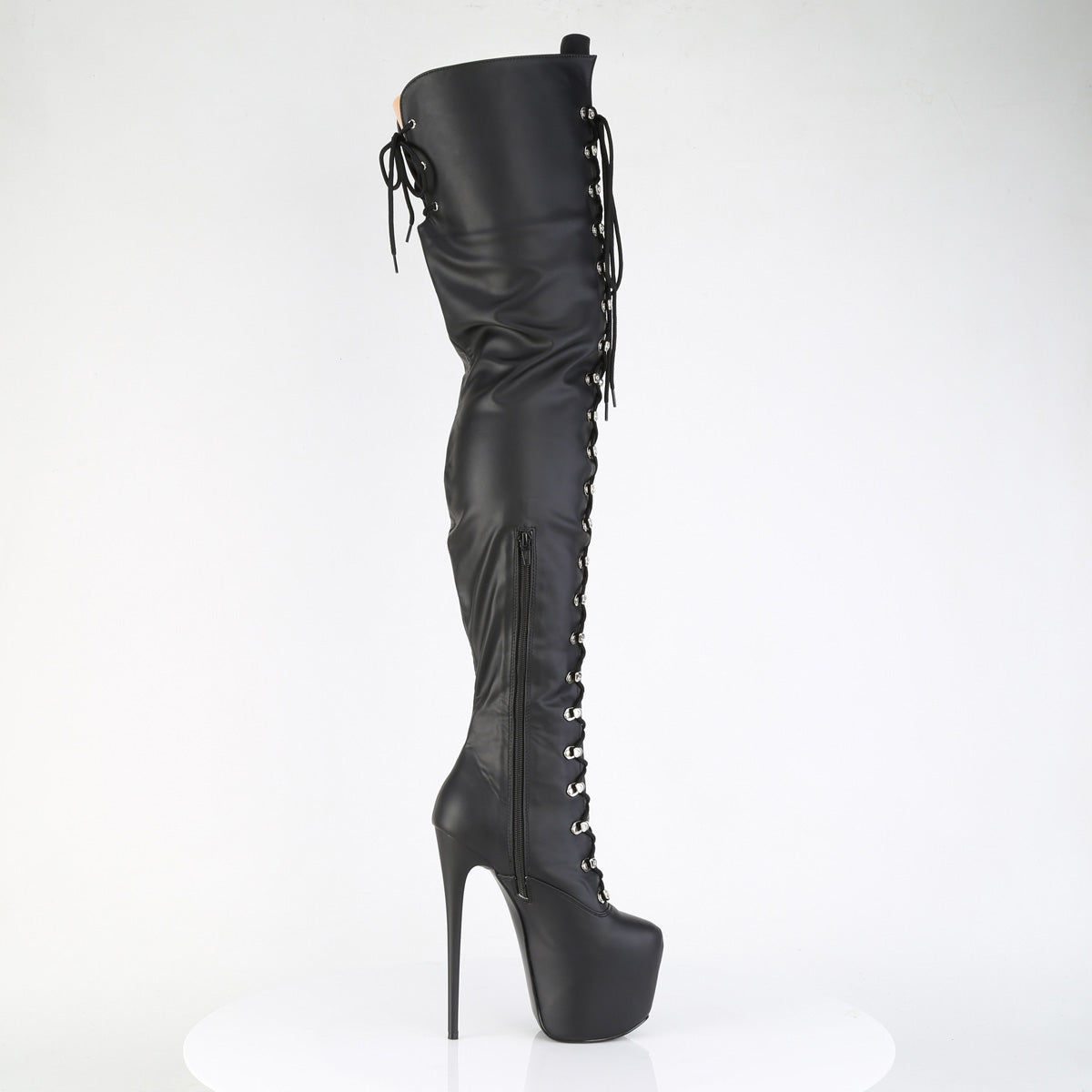 7" Heel, 3" Concealed PF Lace-Up Crotch Boot, Side Zip (Pleaser JUB4012/B)